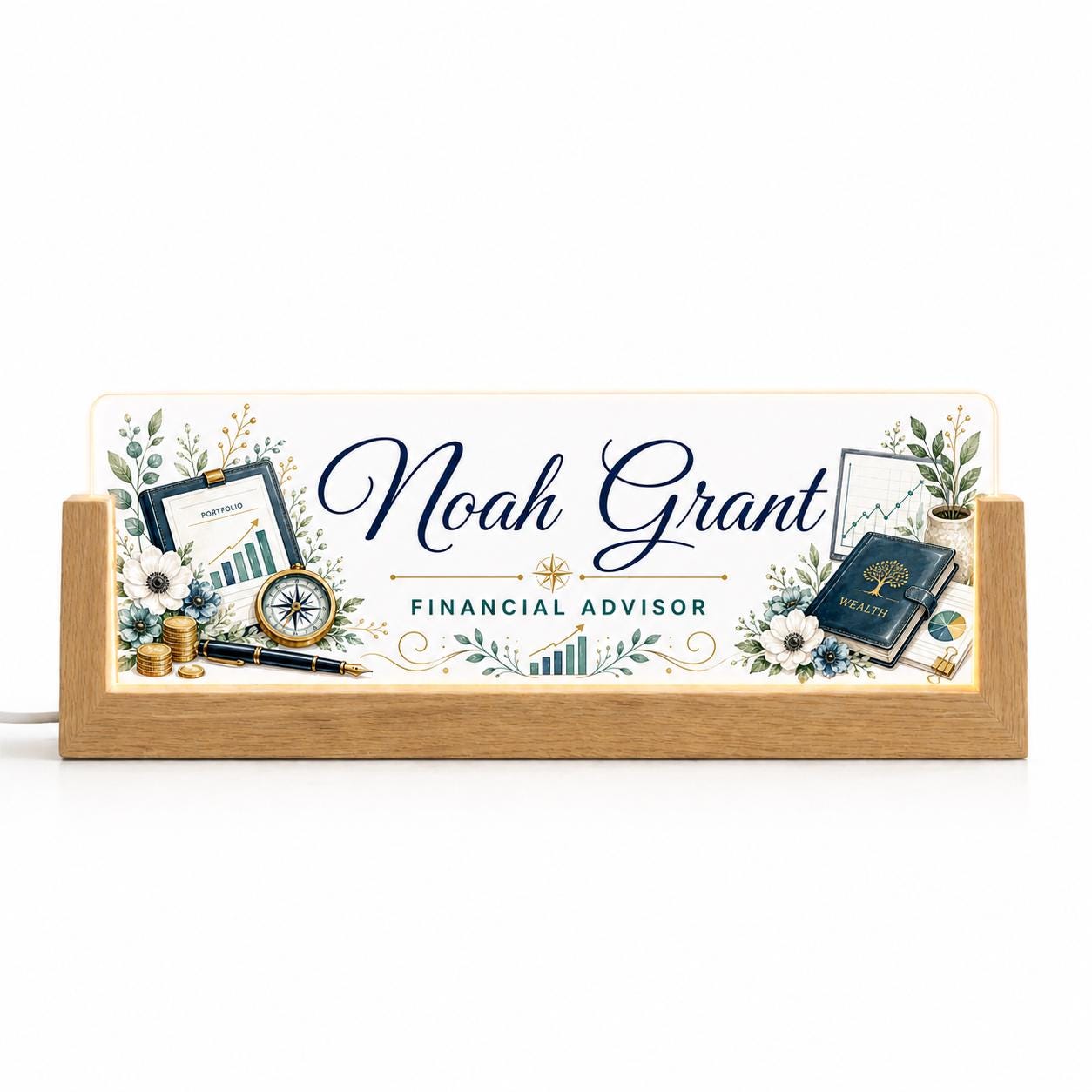Personalized Financial Advisor LED Nameplate, Custom Finance Desk Sign, Promotion Gift