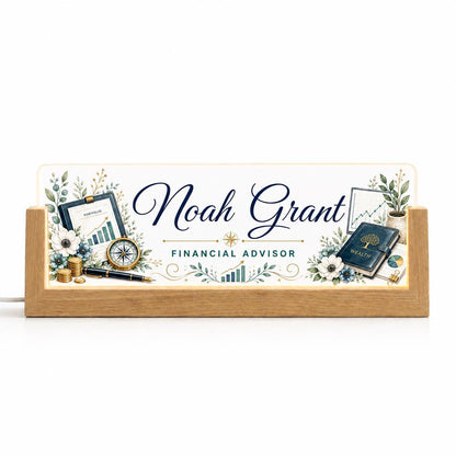 Personalized Financial Advisor LED Nameplate, Custom Finance Desk Sign, Promotion Gift