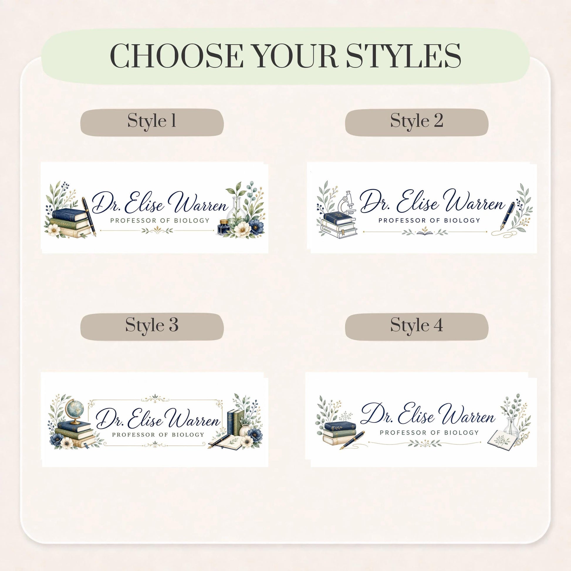 Four design styles for the Professor LED Nameplate