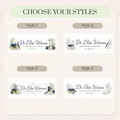 Four design styles for the Professor LED Nameplate