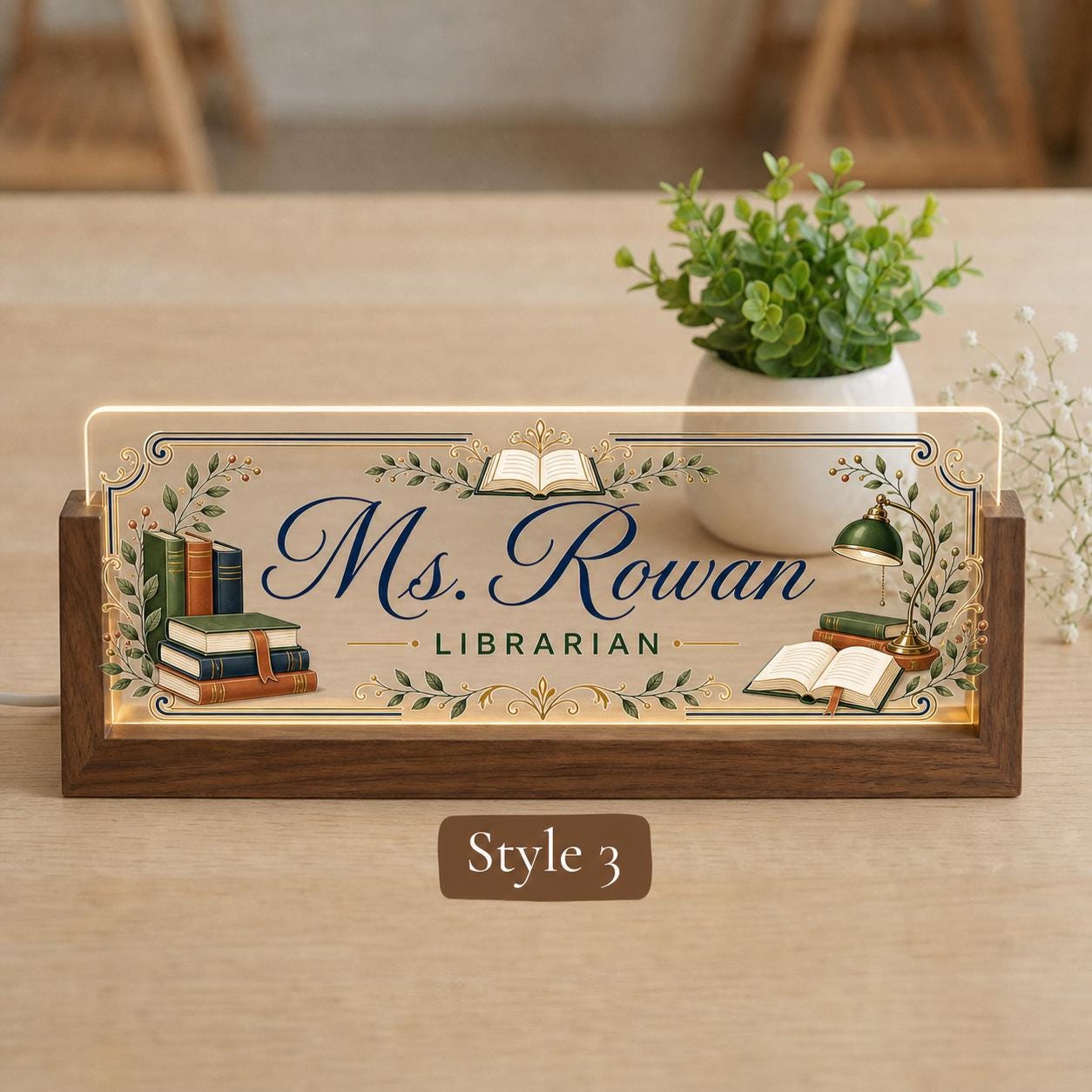 Personalized Librarian LED Nameplate, Custom Library Desk Sign, Appreciation Gift