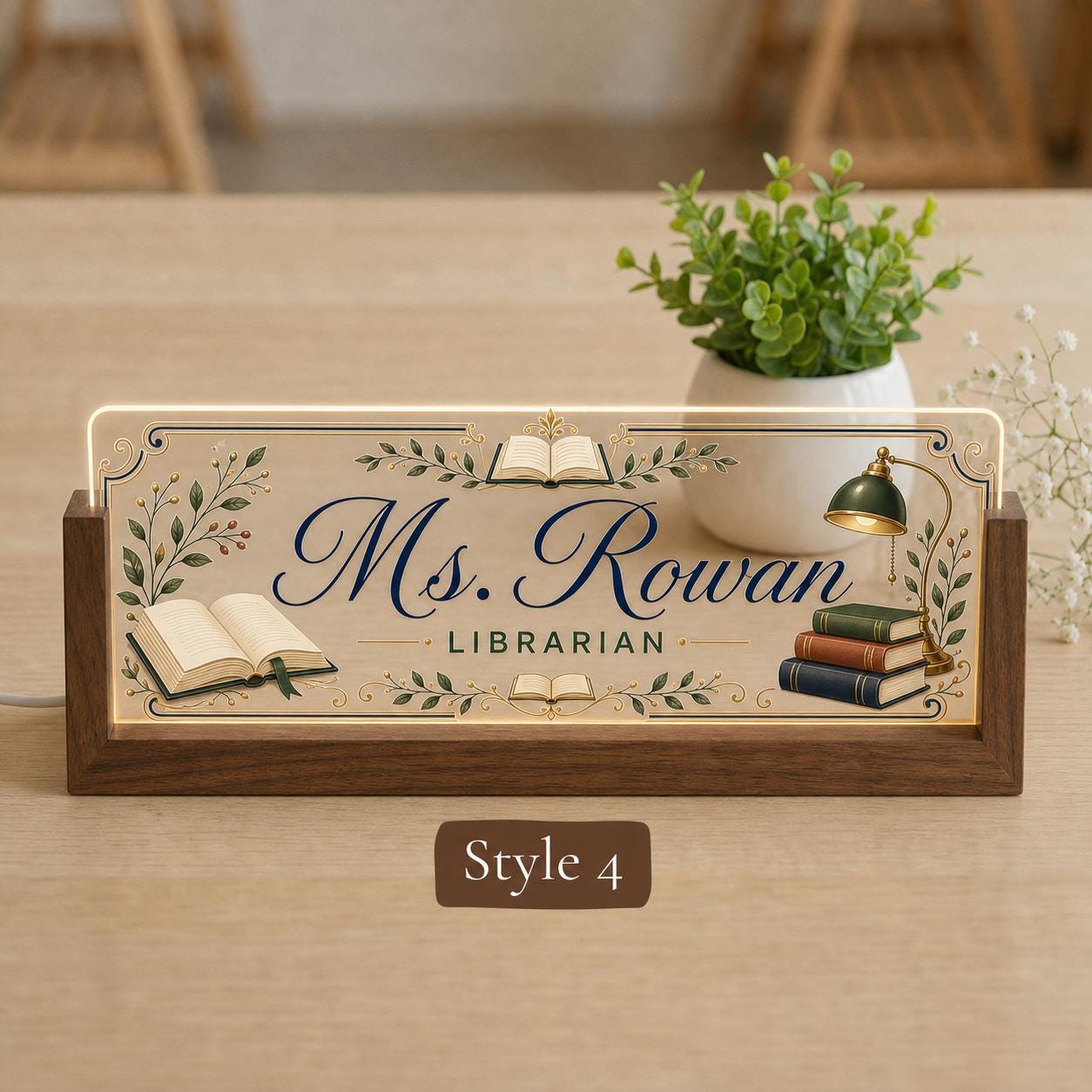 Personalized Librarian LED Nameplate, Custom Library Desk Sign, Appreciation Gift