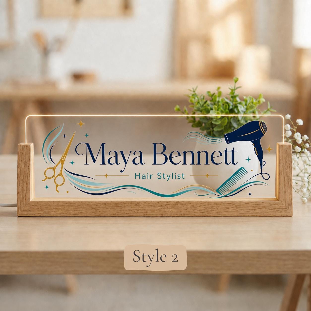 Personalized Hair Stylist LED Nameplate, Custom Salon Desk Sign, Hairdresser Gift