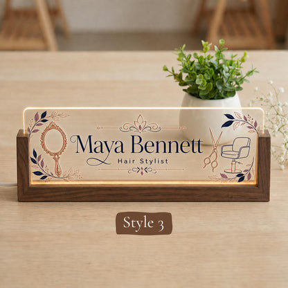 Personalized Hair Stylist LED Nameplate, Custom Salon Desk Sign, Hairdresser Gift