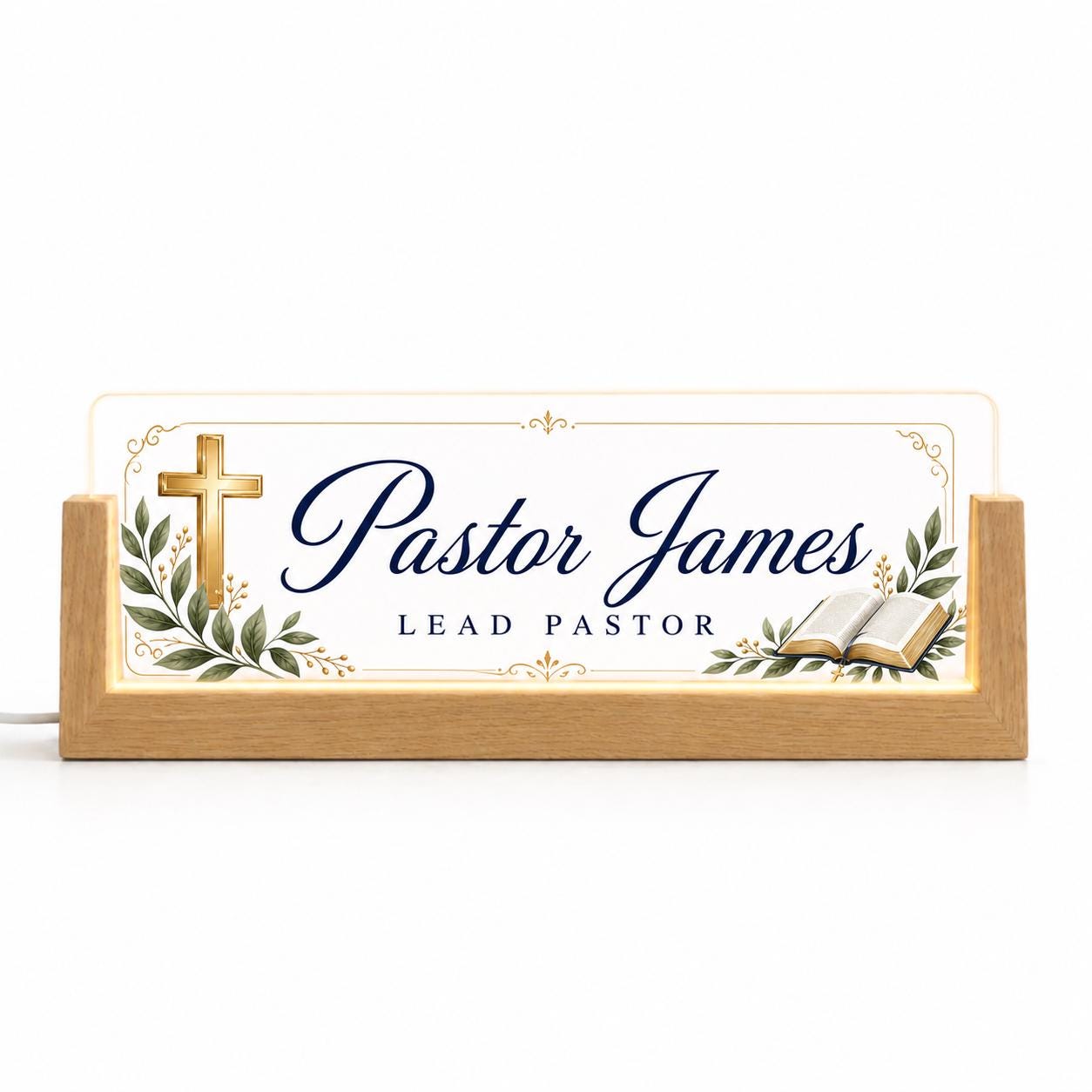 Personalized Pastor LED Nameplate, Custom Minister Desk Sign, Church Office Gift