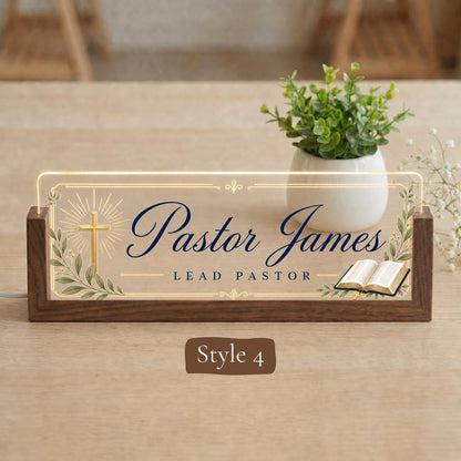 Personalized Pastor LED Nameplate, Custom Minister Desk Sign, Church Office Gift