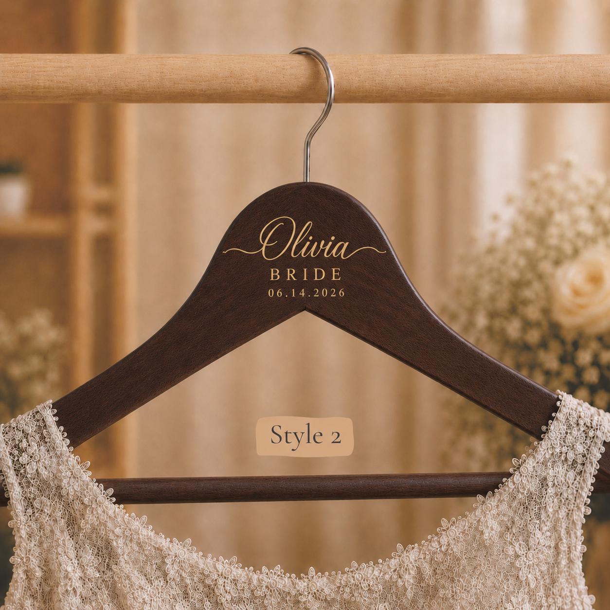 Personalized Wooden Wedding Hanger, Custom Bride Hanger with Name & Date, Bridesmaid Dress Hanger, Bridal Party Gift
