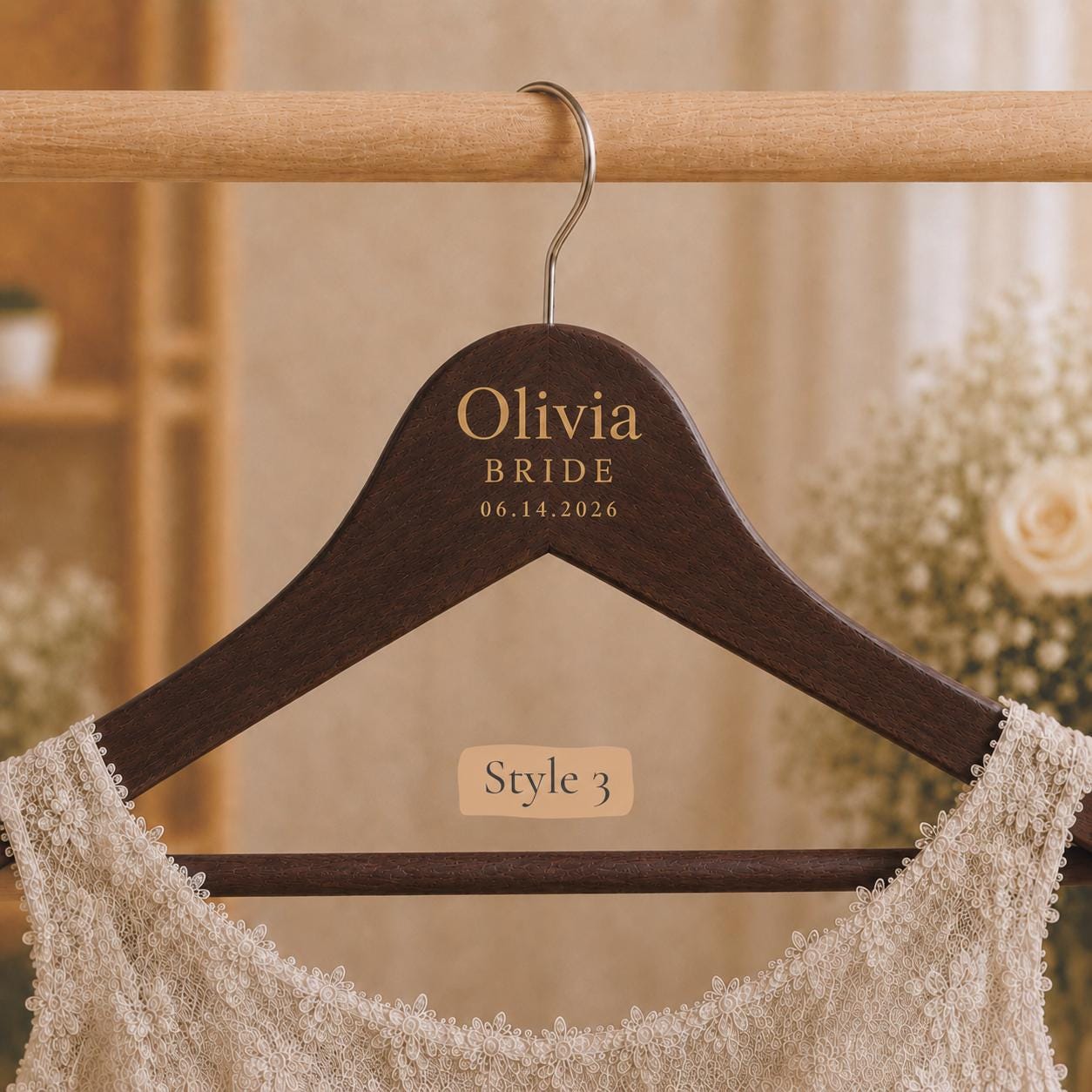 Personalized Wooden Wedding Hanger, Custom Bride Hanger with Name & Date, Bridesmaid Dress Hanger, Bridal Party Gift