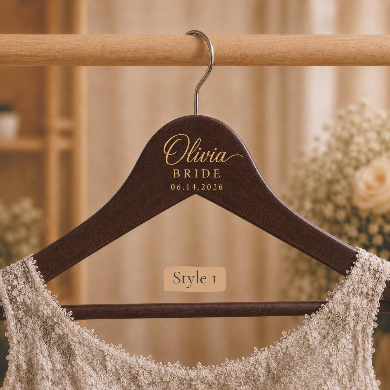 Personalized Wooden Wedding Hanger, Custom Bride Hanger with Name & Date, Bridesmaid Dress Hanger, Bridal Party Gift