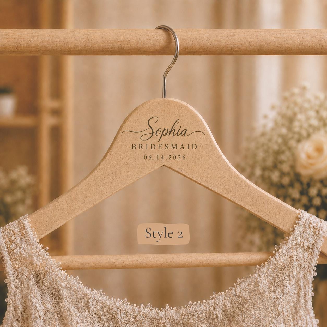 Personalized Wooden Wedding Hanger, Custom Bride Hanger with Name & Date, Bridesmaid Dress Hanger, Bridal Party Gift