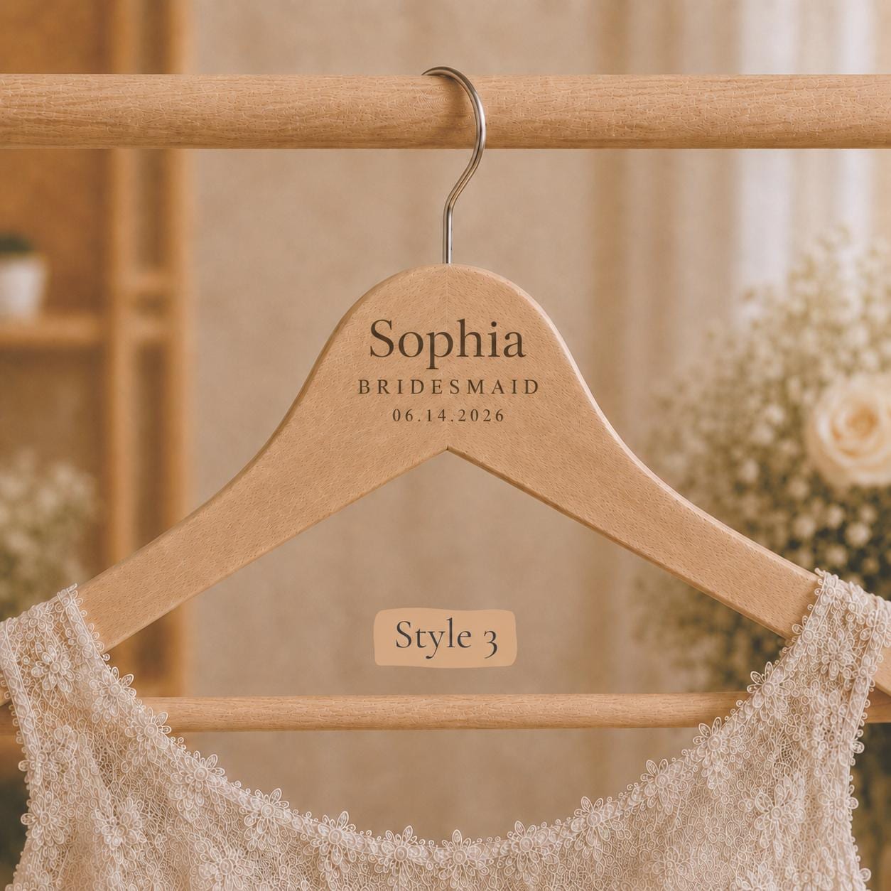 Personalized Wooden Wedding Hanger, Custom Bride Hanger with Name & Date, Bridesmaid Dress Hanger, Bridal Party Gift