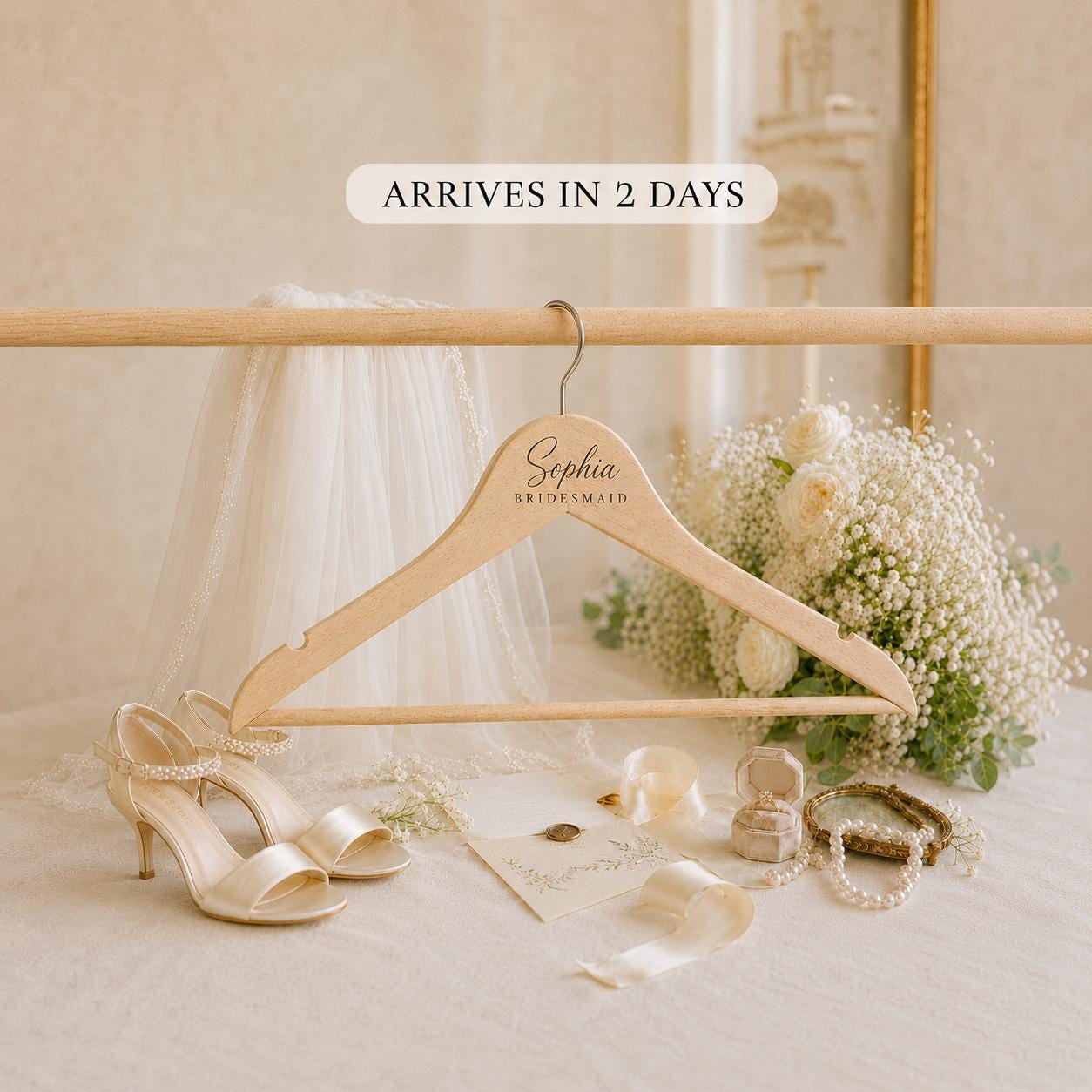 Personalized Wooden Wedding Hanger, Custom Bride Hanger with Name & Date, Bridesmaid Dress Hanger, Bridal Party Gift