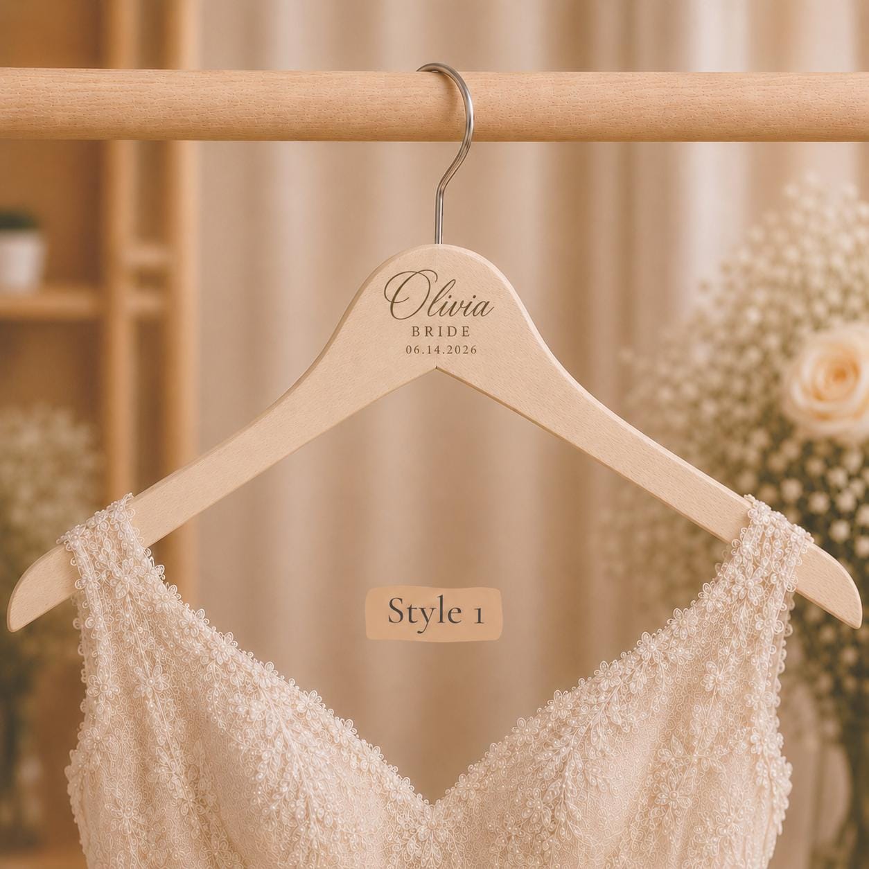 Personalized Bride's Hanger, Custom Wooden Wedding Hanger with Name & Date, Customized Gift, Bridal Party Hanger