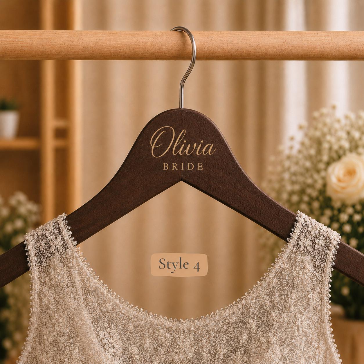 Personalized Dark Wooden Wedding Hanger, Custom Bride Hanger with Name & Date, Bridesmaid Dress Hanger, Bridal Party Gift