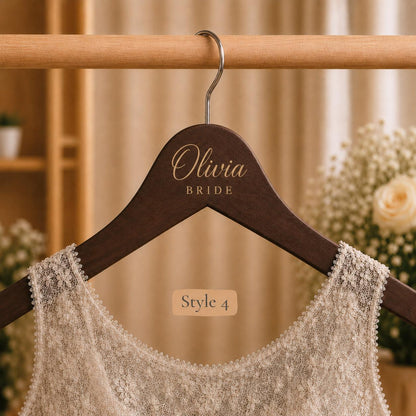 Personalized Dark Wooden Wedding Hanger, Custom Bride Hanger with Name & Date, Bridesmaid Dress Hanger, Bridal Party Gift