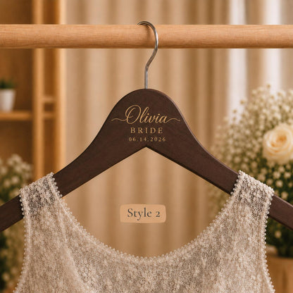 Personalized Dark Wooden Wedding Hanger, Custom Bride Hanger with Name & Date, Bridesmaid Dress Hanger, Bridal Party Gift