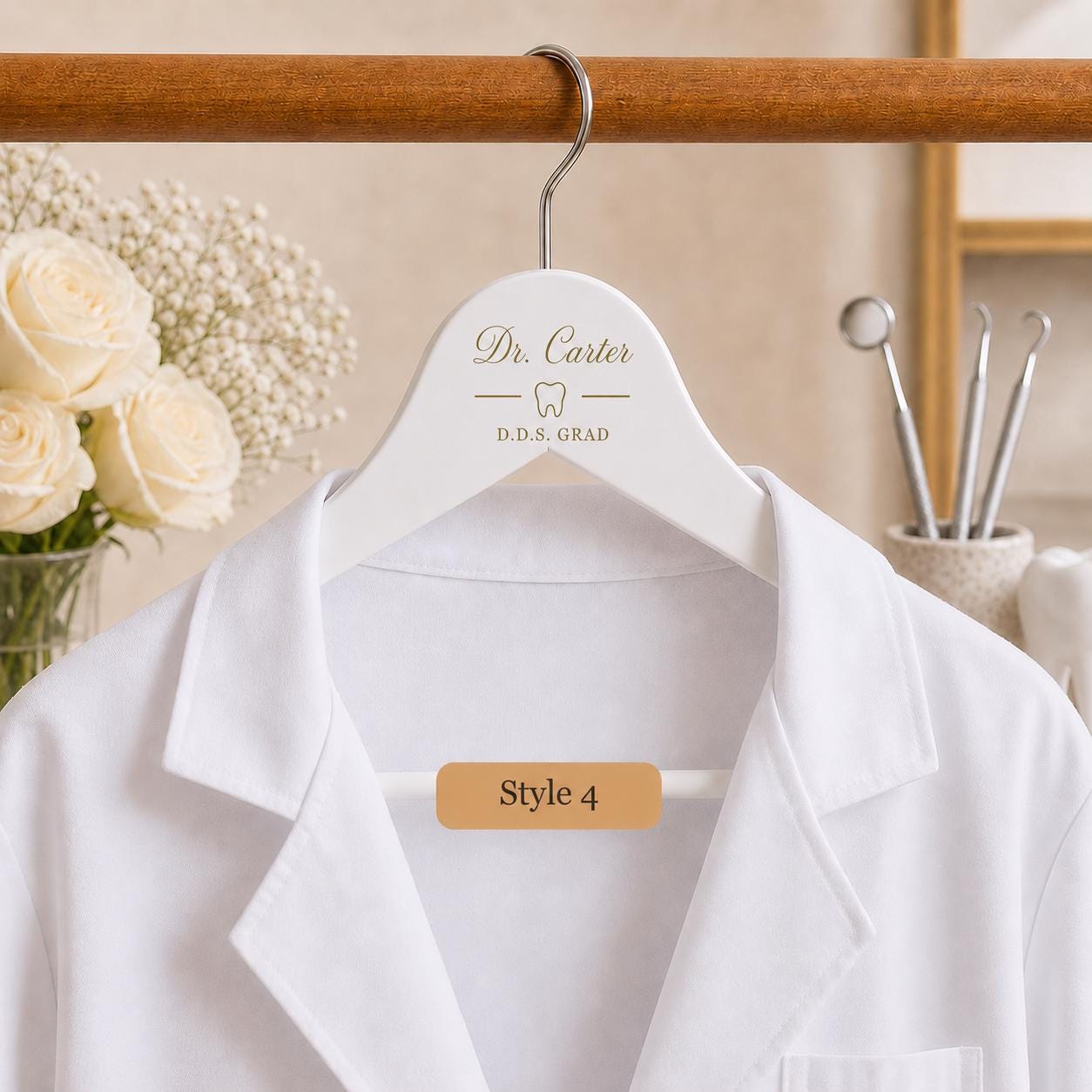 Style 4 personalized dentist hanger with a tooth design