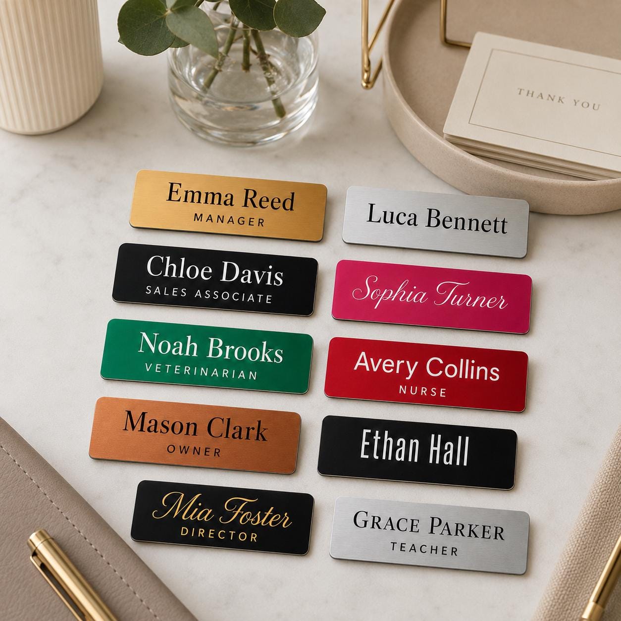 Personalized Name Tag Badge, Custom Employee Name Badge with Role, Magnetic Work Name Tag, Office Staff Badge