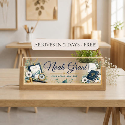 Personalized Financial Advisor LED Nameplate, Custom Finance Desk Sign, Promotion Gift