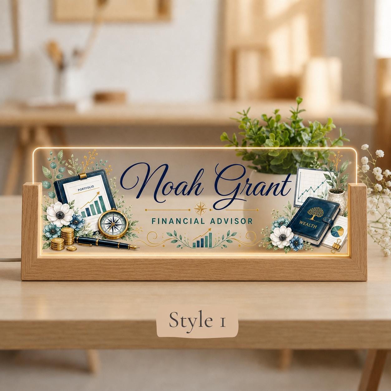 Personalized Financial Advisor LED Nameplate, Custom Finance Desk Sign, Promotion Gift