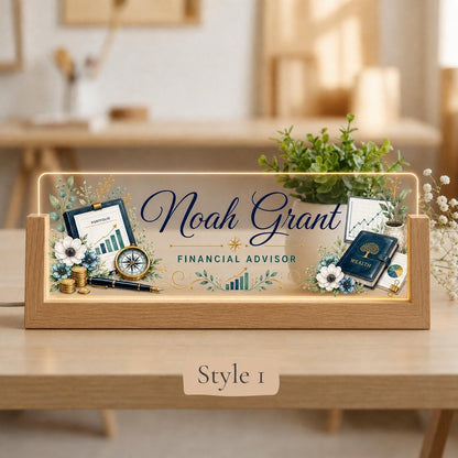 Personalized Financial Advisor LED Nameplate, Custom Finance Desk Sign, Promotion Gift