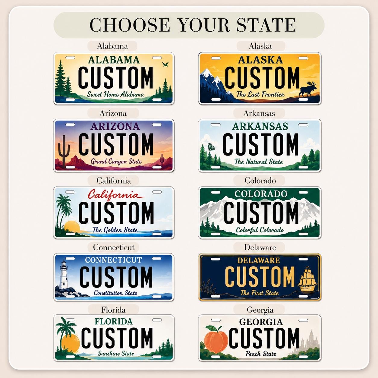 Custom State License Plate, Personalized 12x6 Aluminum Plate, Garage Wall Decor, Name Plate Gift
