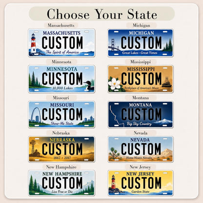 Custom State License Plate, Personalized 12x6 Aluminum Plate, Garage Wall Decor, Name Plate Gift