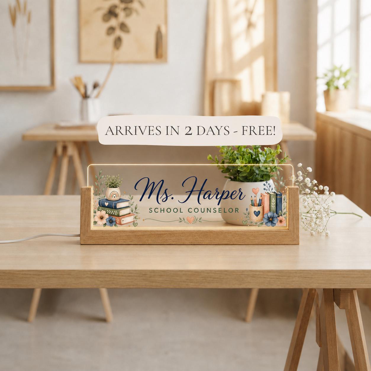 Personalized School Counselor LED Nameplate, Custom Office Desk Sign, Counselor Gift