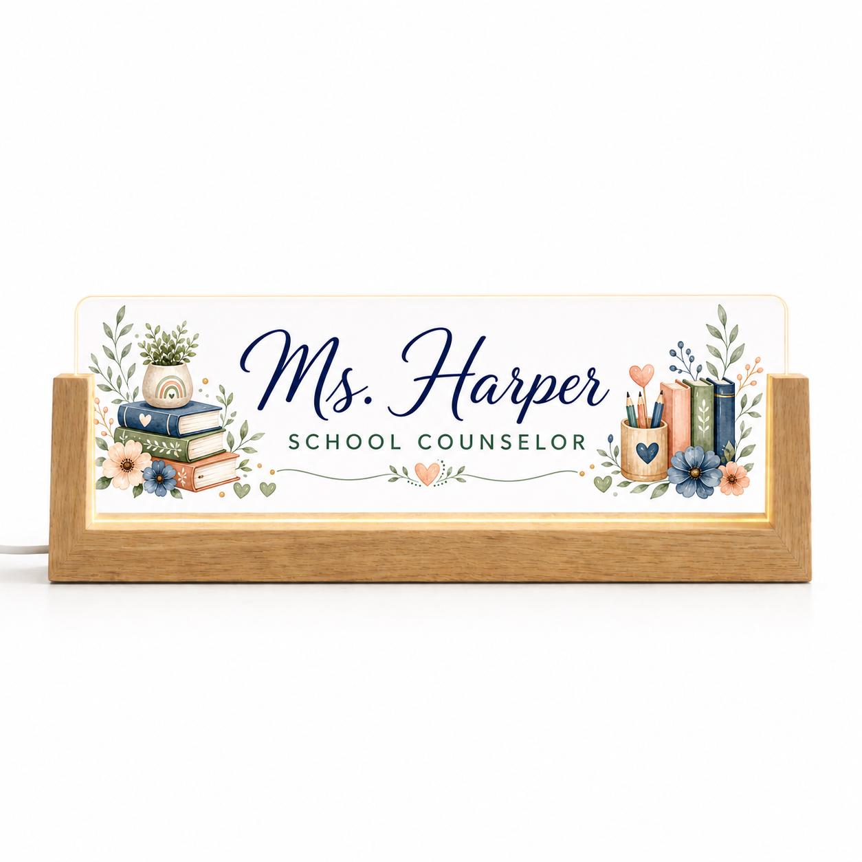 Personalized School Counselor LED Nameplate, Custom Office Desk Sign, Counselor Gift