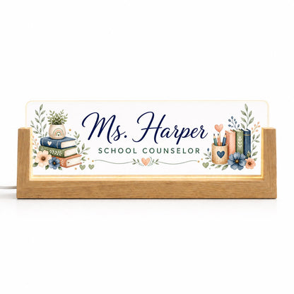 Personalized School Counselor LED Nameplate, Custom Office Desk Sign, Counselor Gift