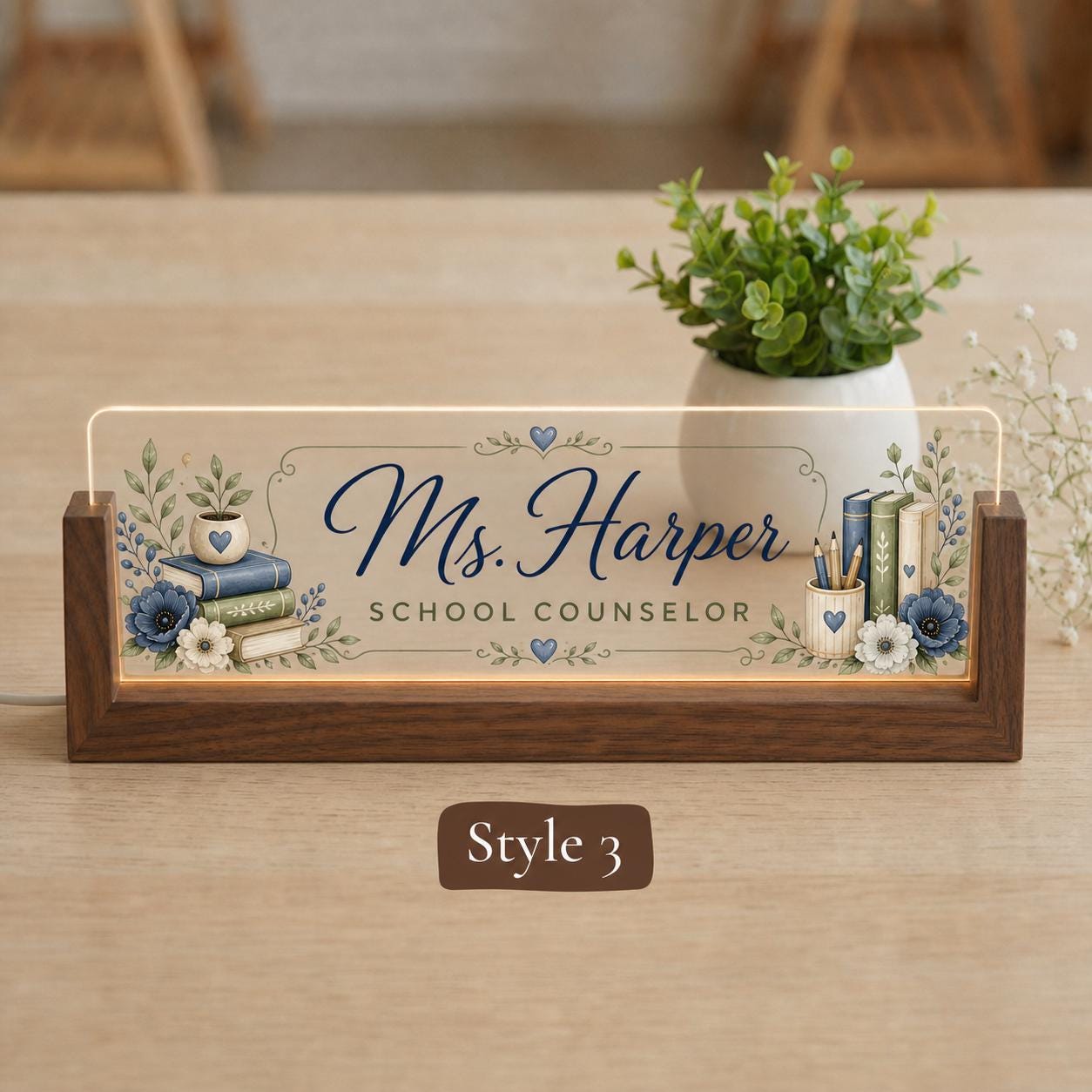 Personalized School Counselor LED Nameplate, Custom Office Desk Sign, Counselor Gift