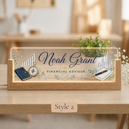 Personalized Financial Advisor LED Nameplate, Custom Finance Desk Sign, Promotion Gift