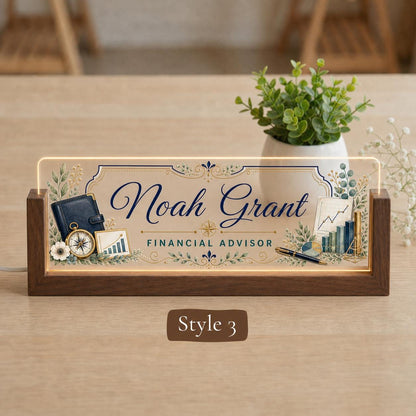 Personalized Financial Advisor LED Nameplate, Custom Finance Desk Sign, Promotion Gift