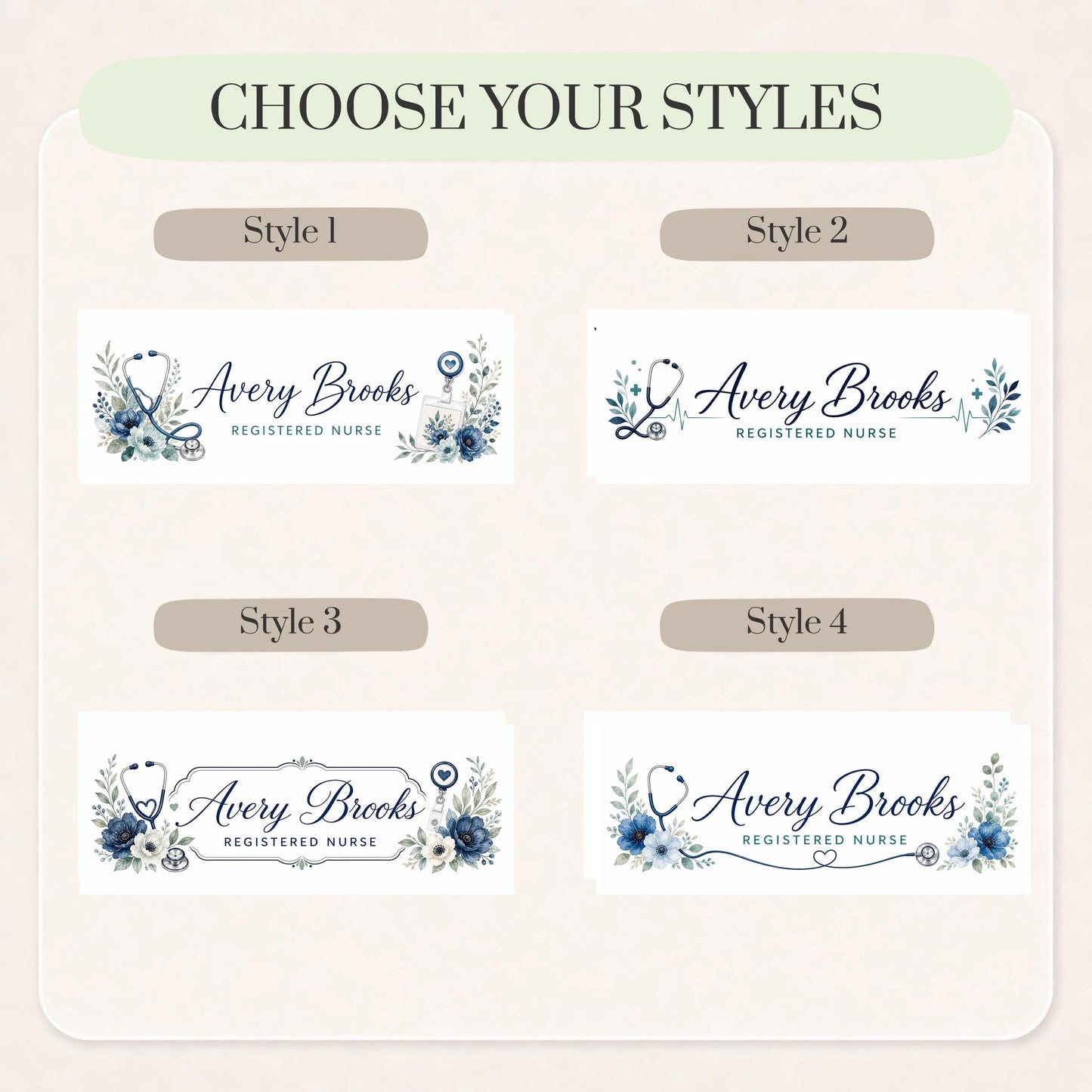 Four design styles for the RN LED Nameplate