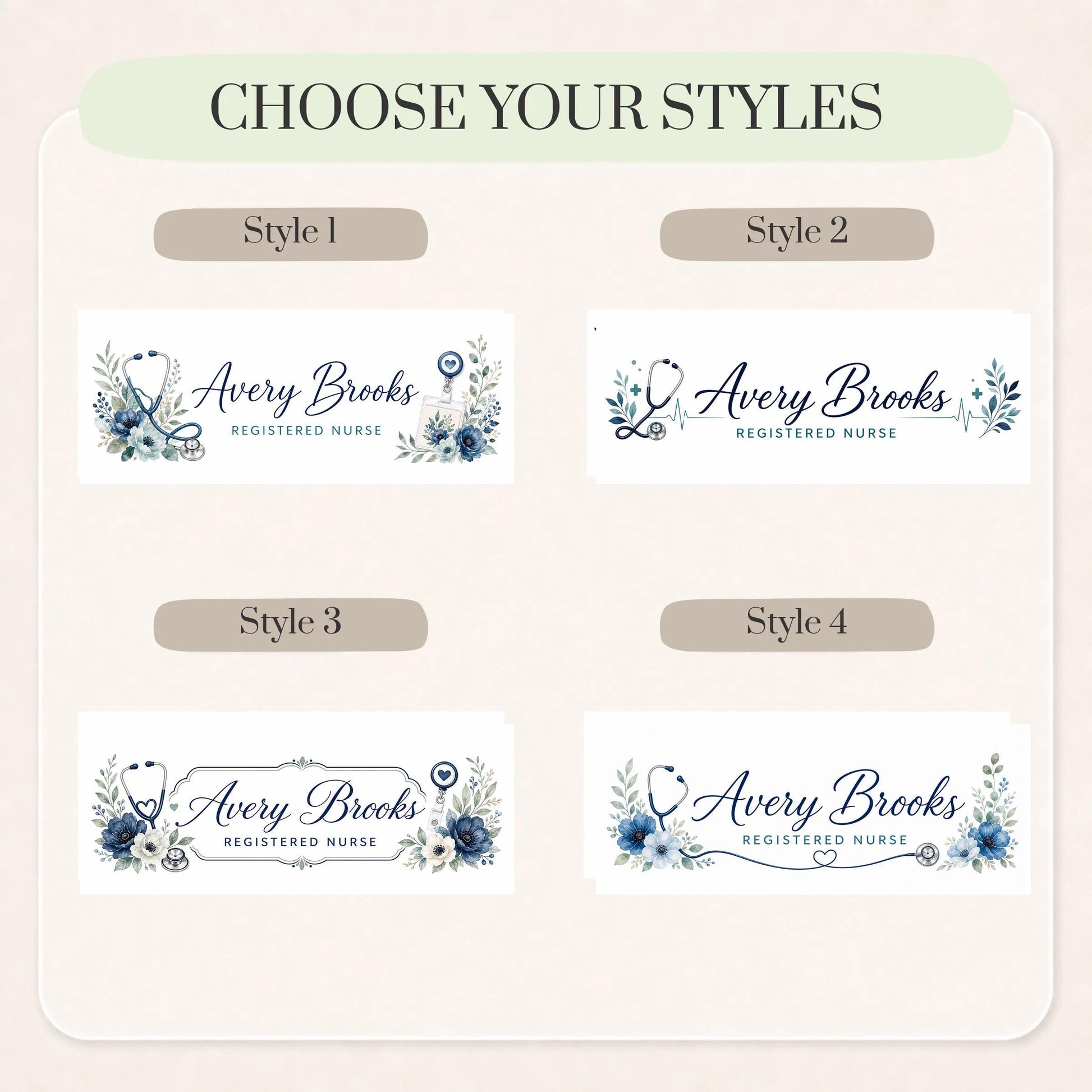 Four design styles for the RN LED Nameplate