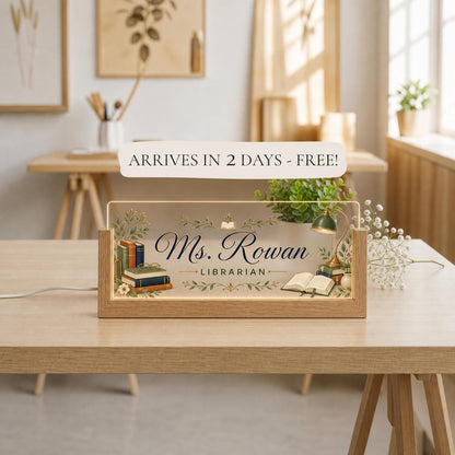 Personalized Librarian LED Nameplate, Custom Library Desk Sign, Appreciation Gift