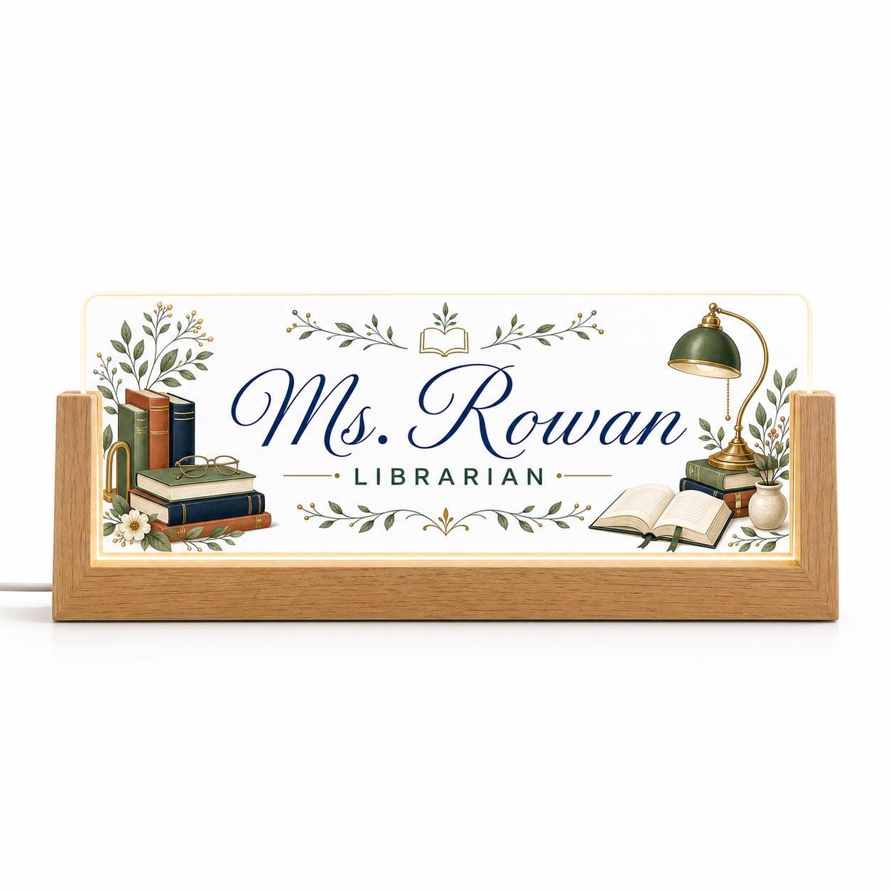 Personalized Librarian LED Nameplate, Custom Library Desk Sign, Appreciation Gift