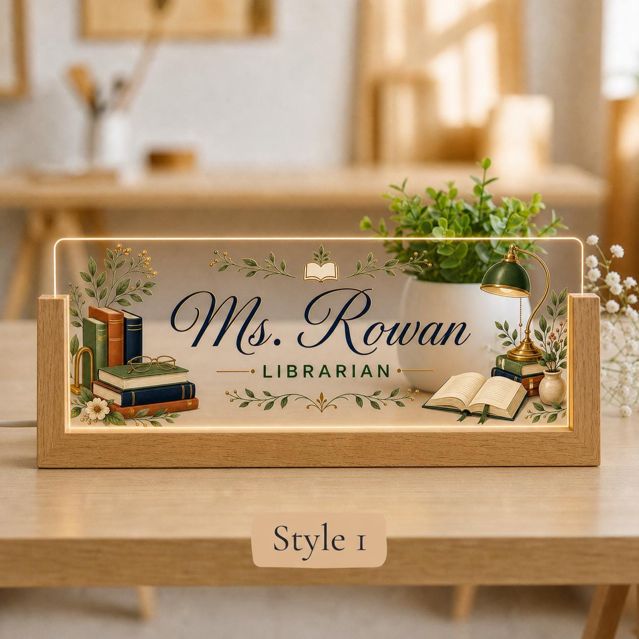 Personalized Librarian LED Nameplate, Custom Library Desk Sign, Appreciation Gift