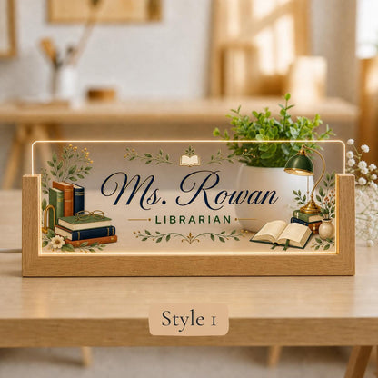 Personalized Librarian LED Nameplate, Custom Library Desk Sign, Appreciation Gift
