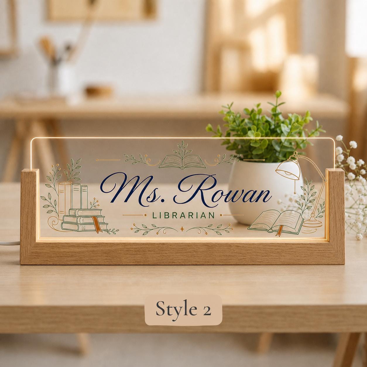 Personalized Librarian LED Nameplate, Custom Library Desk Sign, Appreciation Gift