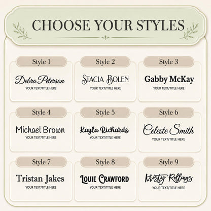 Nine typography styles for the rn acrylic nameplate