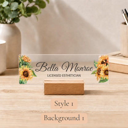 Personalized esthetician acrylic nameplate design example