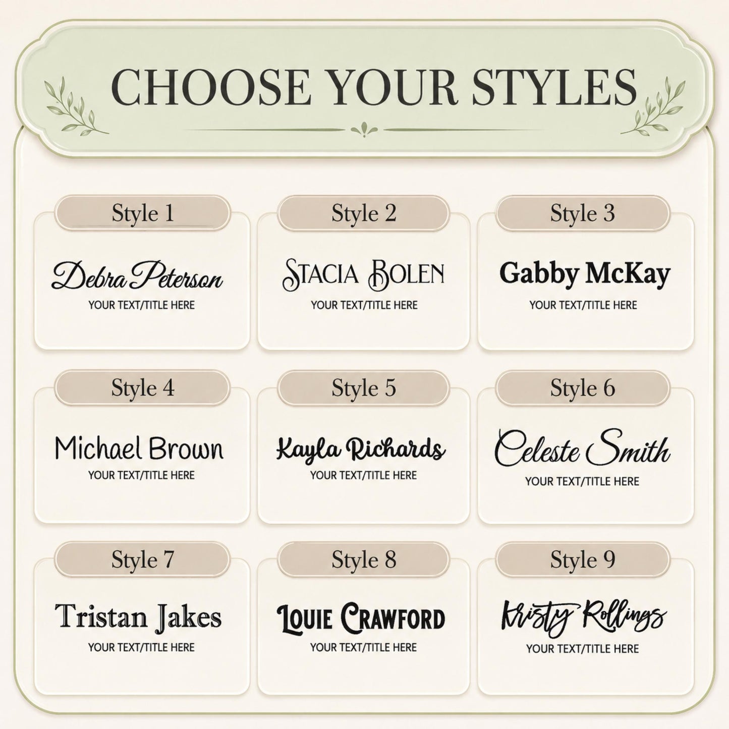 Nine typography styles for the speech therapist acrylic nameplate