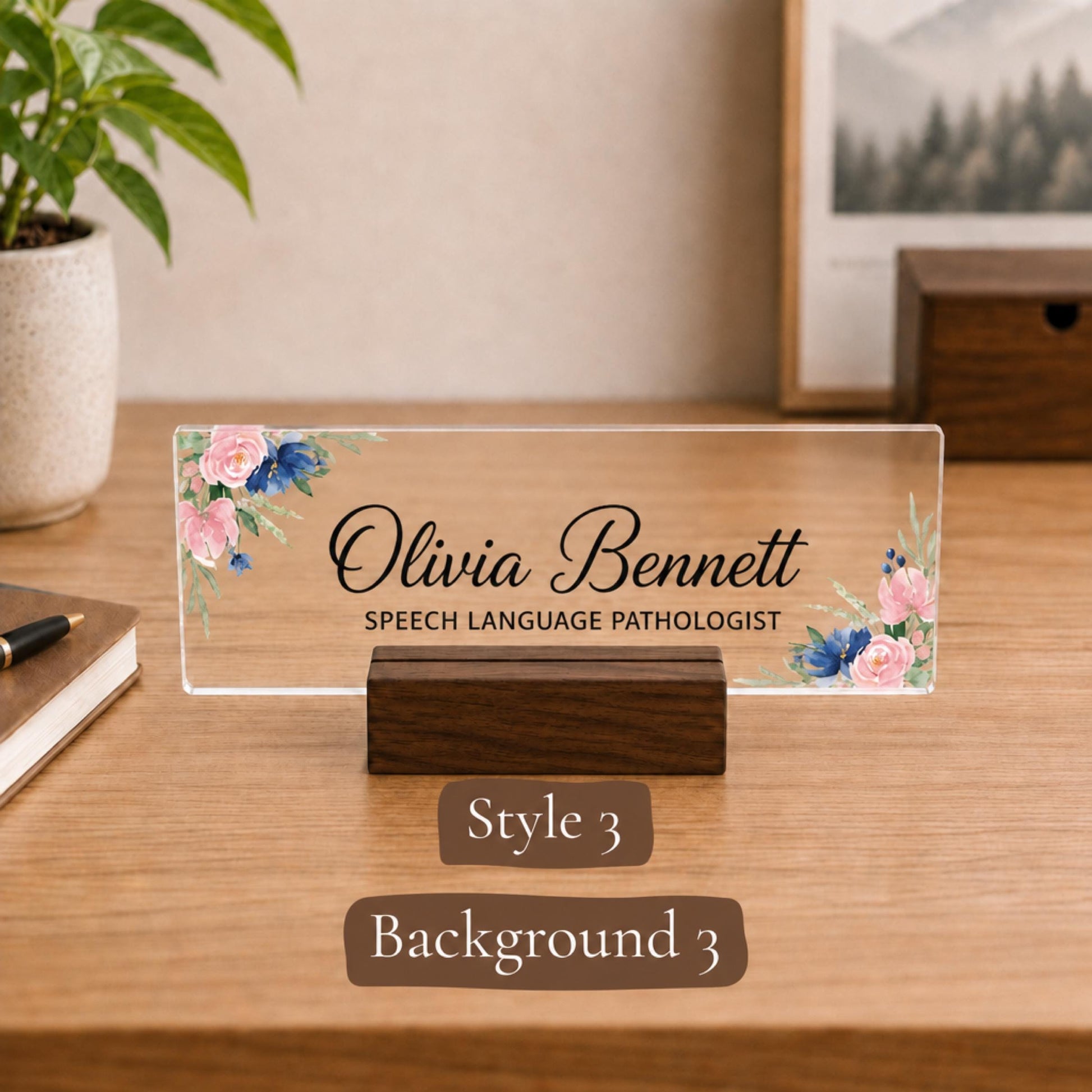 Personalized speech therapist acrylic nameplate design example