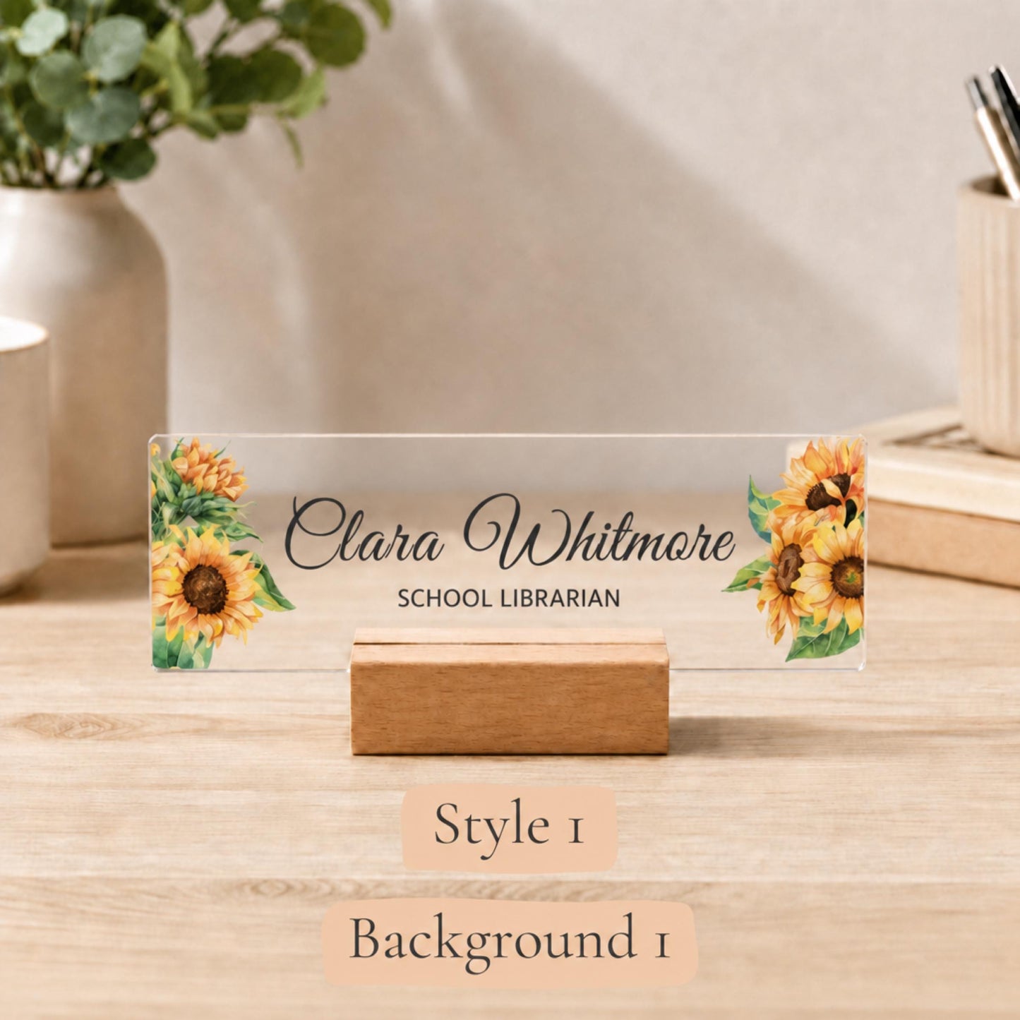 Personalized librarian acrylic nameplate design example