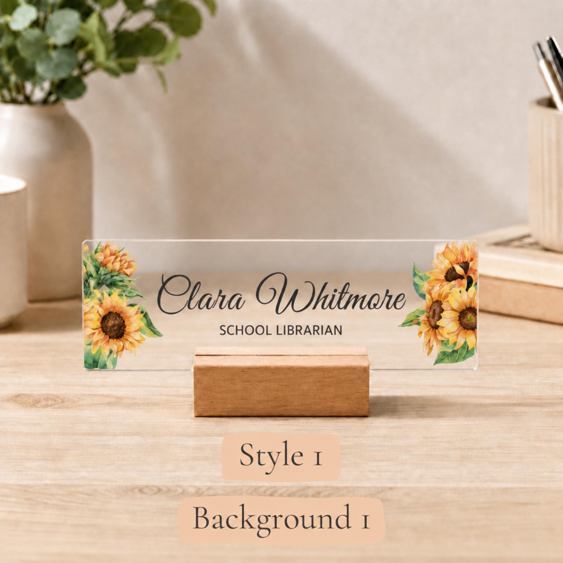 Personalized librarian acrylic nameplate design example