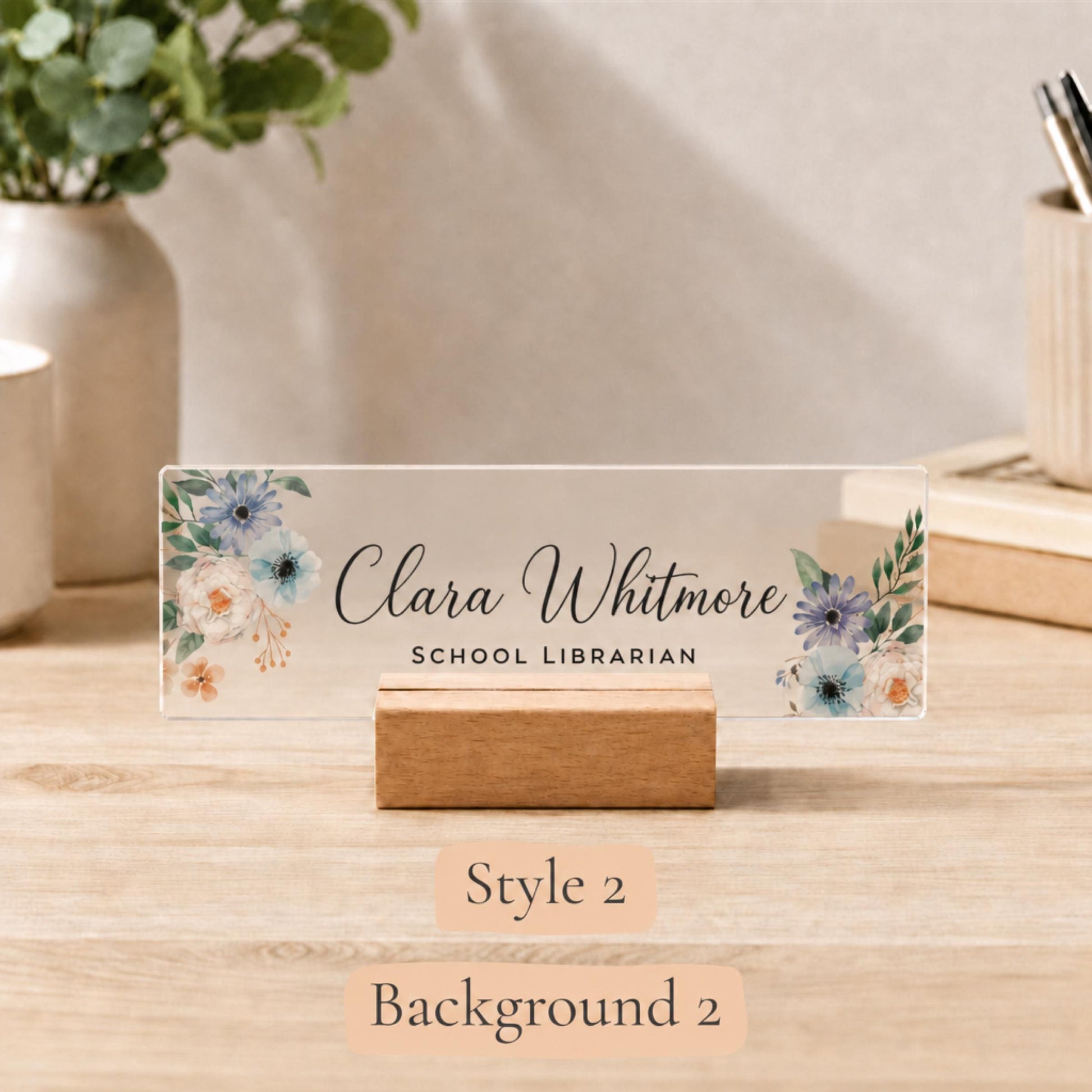Personalized librarian acrylic nameplate design example