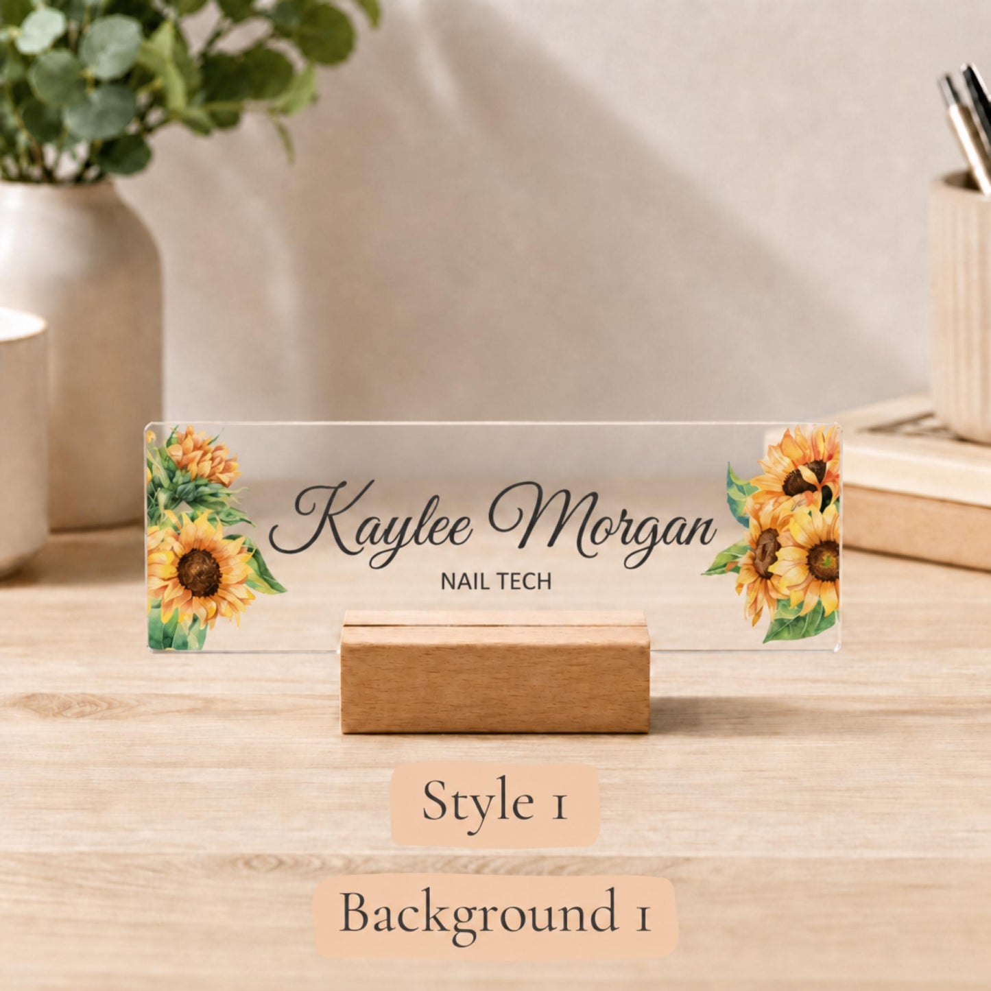 Personalized nail tech acrylic nameplate design example