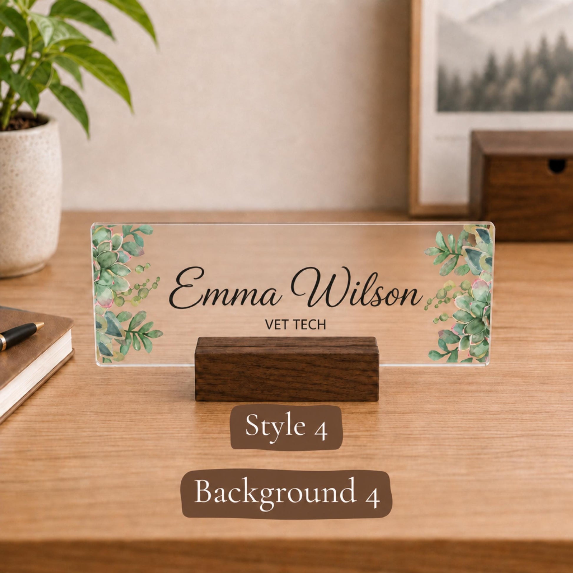 Personalized vet tech acrylic nameplate design example