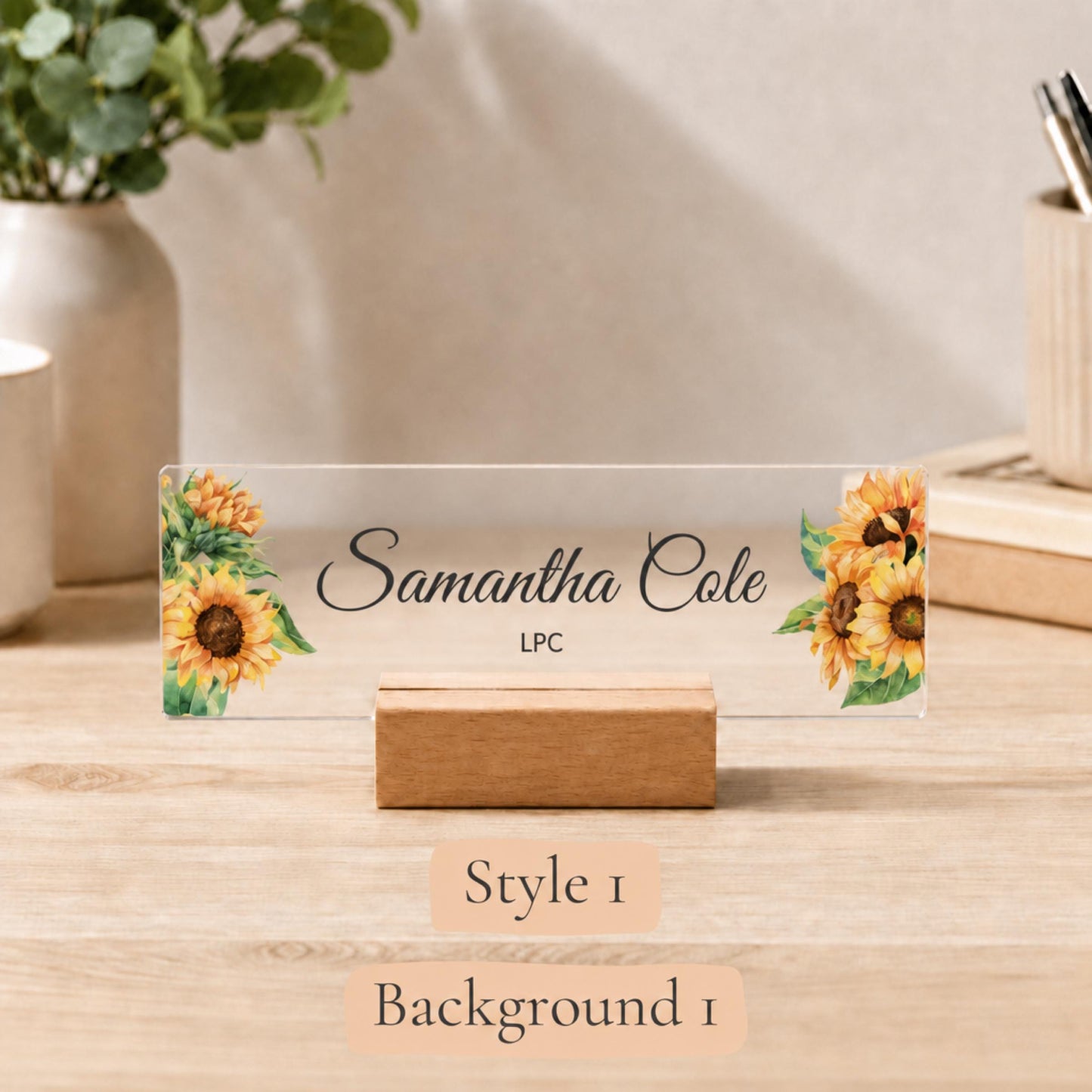 Personalized therapist acrylic nameplate design example